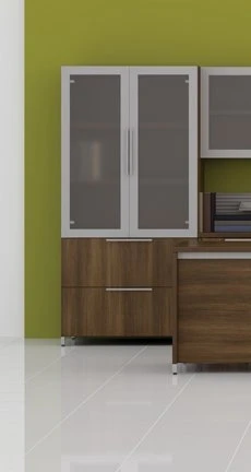 Bookcase. Translucent Doors & 2 Lateral Drawers